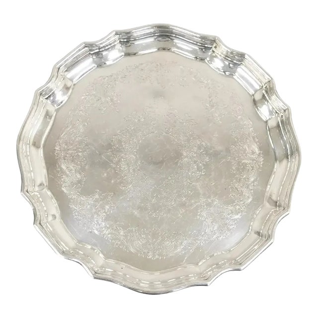 Vintage Sheffield Silver Co. Usa Victorian Silver Plated Scalloped Platter Tray For Sale