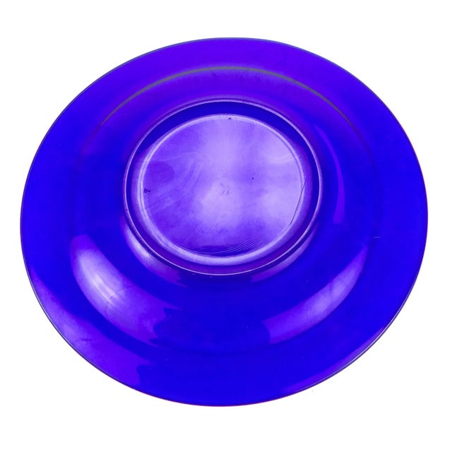 8” Vintage French Cobalt Blue Glass Salad or Desert Serving Plate For Sale In Portland, ME - Image 6 of 8