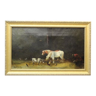 19th C. Barnyard Interior Scene For Sale