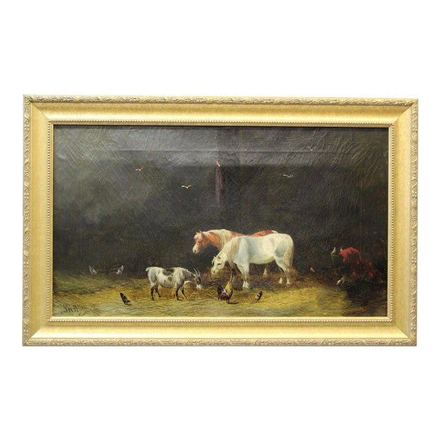 19th C. Barnyard Interior Scene For Sale