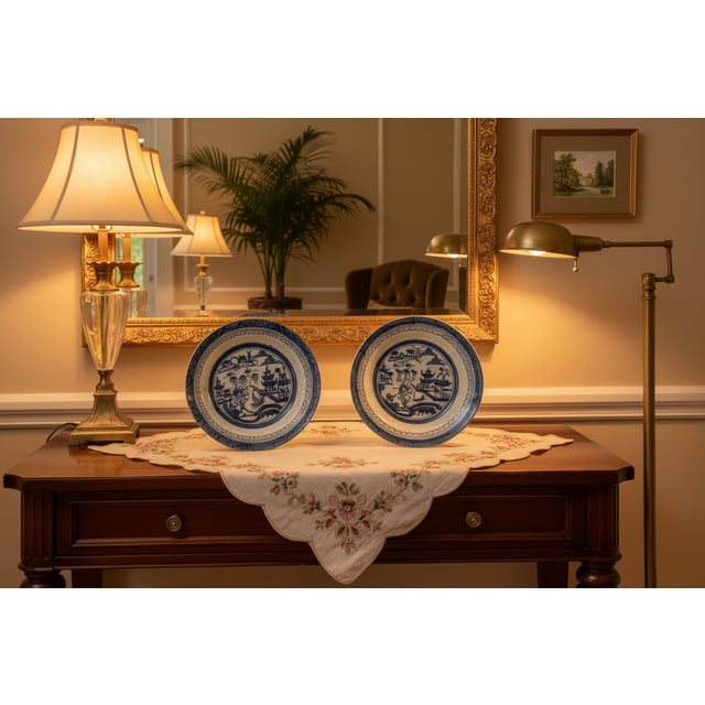 Pair of 19th Century Chinese Export "Canton" Blue & White Shallow Bowls, 8.75" For Sale - Image 14 of 14