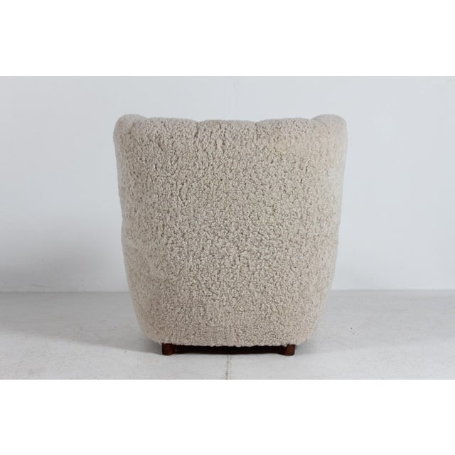 Wood Large Art Deco Danish Lounge Chair in Sheepskin in the style of Fritz Hansen, 1930s For Sale - Image 7 of 11