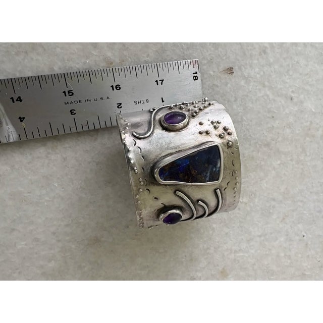 Mid-Century Modern 1970s Brutalist Sterling Silver Cuff Bracelet With Gem Stones For Sale - Image 3 of 6