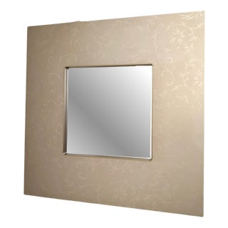 Postmodern Square Wall Mirror with Beige Frame & Floral Motifs, Italy, 1980s For Sale