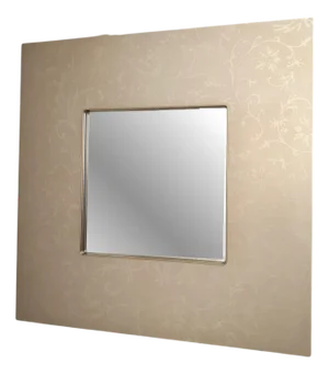Postmodern Square Wall Mirror with Beige Frame & Floral Motifs, Italy, 1980s