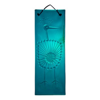 Art Glass Suncatcher Wall or Window Hanging with Peacock Motif by John Käll for Elme Glassworks, Sweden, 1960s For Sale