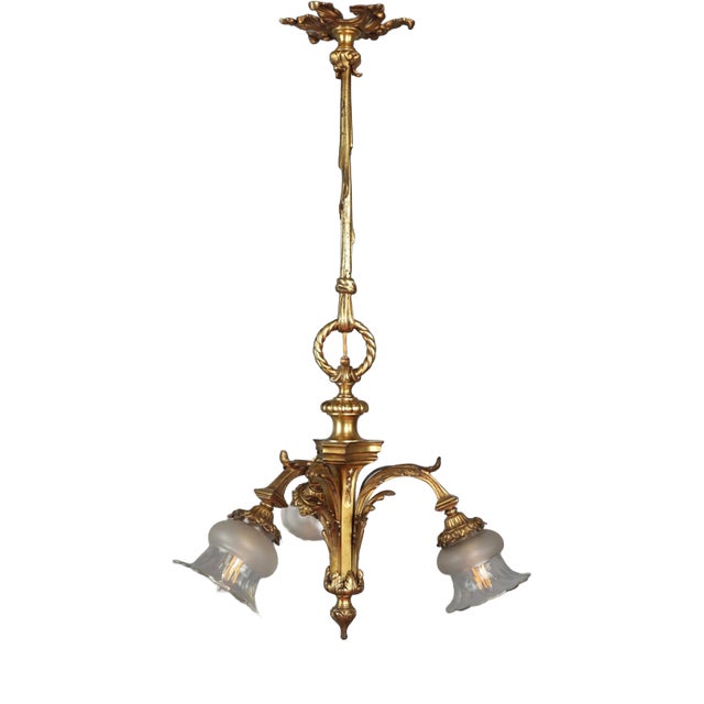 Small Antique Gilded Bronze Chandelier For Sale