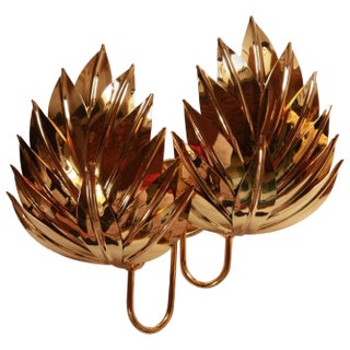 Large Gilt Brass Palm Wall Lamp from Maison Jansen, 1970s For Sale