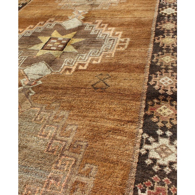 Brown Vintage Turkish Kars Rug in Brown Colors, Tan, Taupe and Light Green For Sale - Image 8 of 10