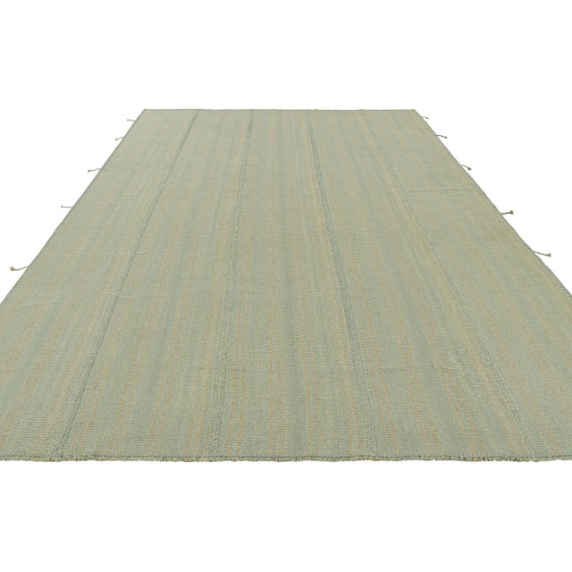 2010s Rug & Kilim’s Contemporary Kilim in Blue and Beige Textural Stripes For Sale - Image 5 of 7
