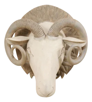 Mid 20th Century Hand-Carved Wooden Ram's Head Wall Ornament