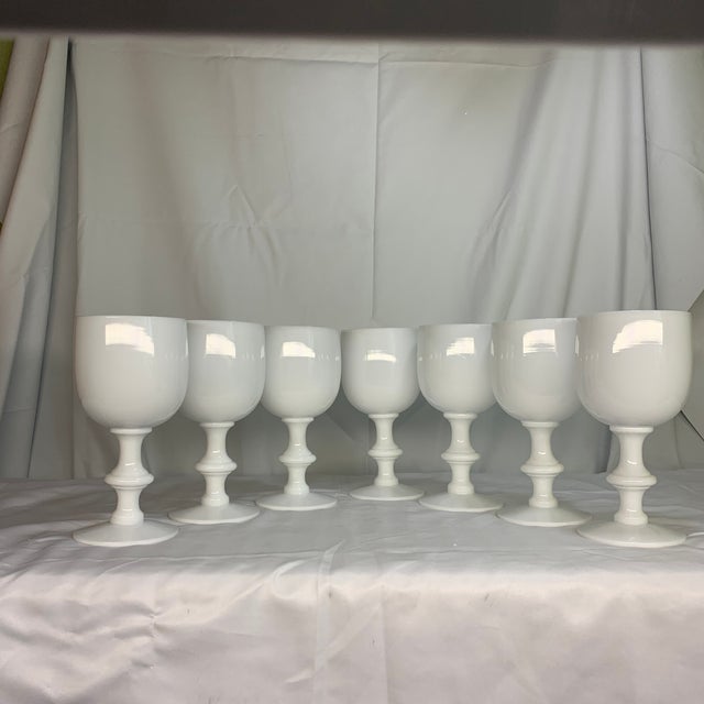 Portieux Vallerysthal 1930s French Portieux Vallerysthal White Opaline Water Goblets 6.5” - Set of 7 For Sale - Image 4 of 9