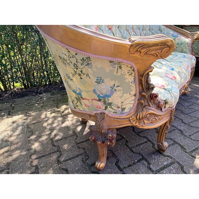 Pistachio 1980s French Louis XVI Beech Pistachio Damask Sofa, 1 Pc For Sale - Image 8 of 10