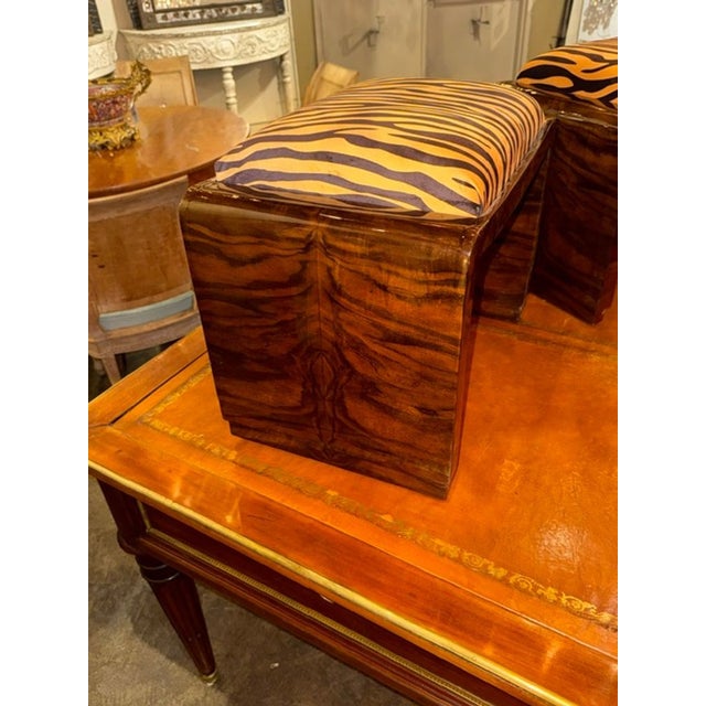 Pair of Italian Art Deco Style Walnut Veneer Benches For Sale - Image 4 of 6