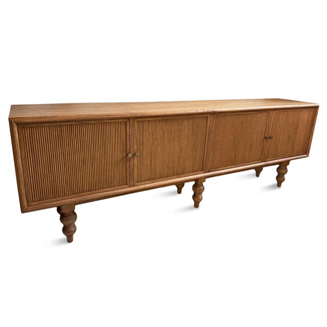 English Oak Fluted Four-Door Sideboard Credenza For Sale - Image 3 of 12