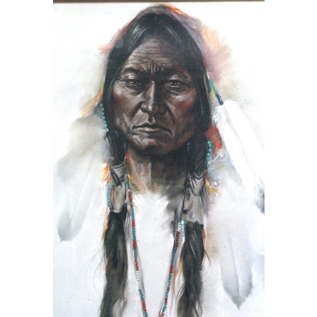 Ozz França Signed "Sitting Bull" 1986 Lithograph Portraiture 33/950 – Custom Oak Frame For Sale - Image 11 of 16