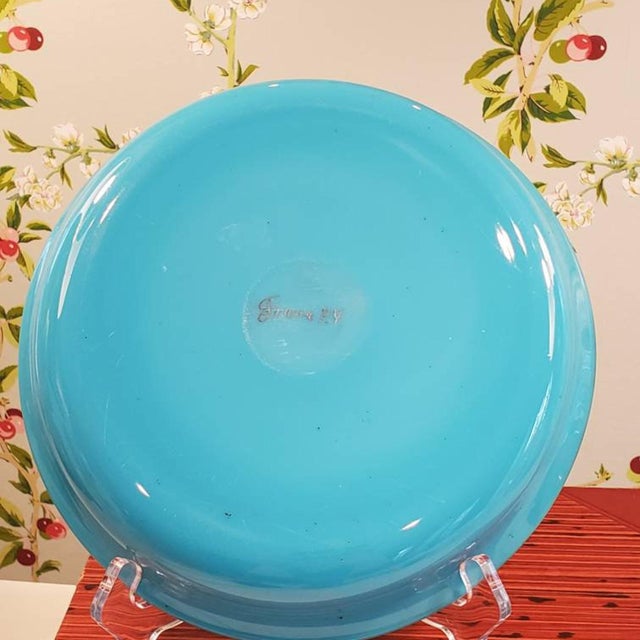 Beautiful PV blue opaline glass vase and matching plate // rare gold stars // Portieux Vallerysthal // french blue // vintage glassware // For Sale In Kansas City - Image 6 of 10