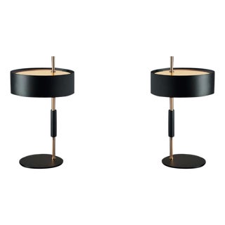 Satin Gold & Black Table Lamps by Ostuni e Forti for Oluce, 1953, Set of 2 For Sale