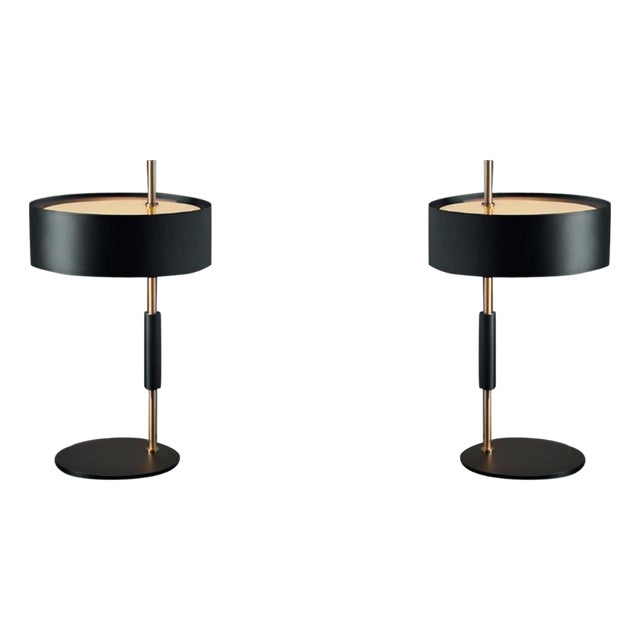 Satin Gold & Black Table Lamps by Ostuni e Forti for Oluce, 1953, Set of 2 For Sale