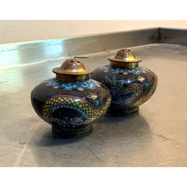 Art Deco 1930s Cloisonne' Salt & Pepper Shakers For Sale - Image 3 of 4