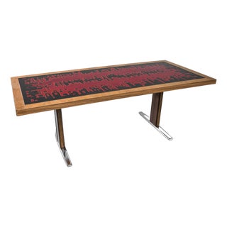 20th Century Scandinavian Metal Coffee Table with Wooden Top For Sale
