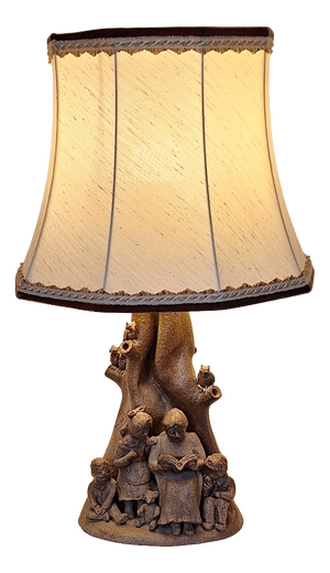 Vintage Figurative Table Lamp in Brown Ceramic with Original Fabric Shade, 1980s