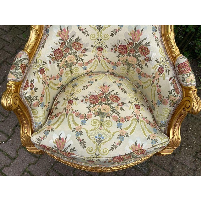 Late20C French Artisan Louis XVI Gold Beech Bergère Pair For Sale - Image 12 of 13