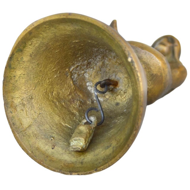 Early 20th Century Hand-Engraved Brass-Figurine Bell Accent For Sale - Image 9 of 9