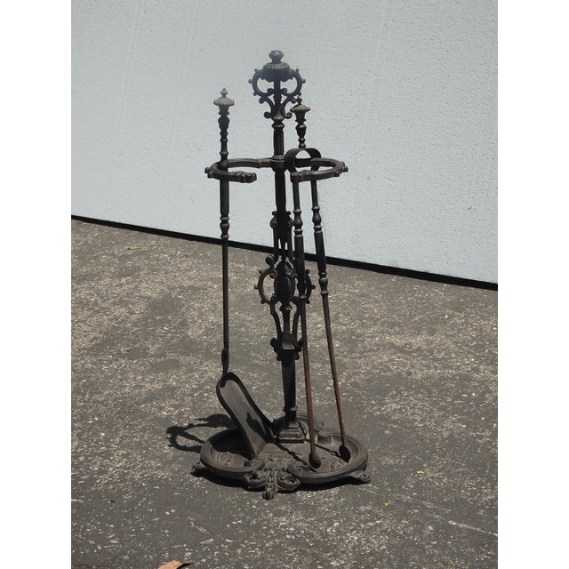 Metal Vintage French Country Black Wrought Iron Set of Two Fireplace Tools For Sale - Image 7 of 15