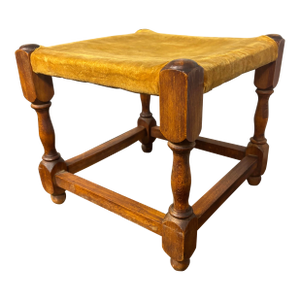 Antique English Stool With Velvet Top