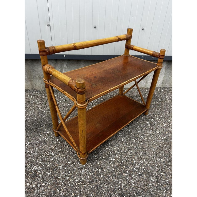 Boho Chic Vintage Rattan Shelf on Legs, 1970s For Sale - Image 3 of 9