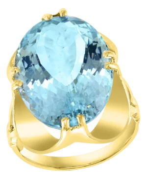 12.54 Carat Natural Oval Shape Aquamarine Cocktail Ring 14 Karat Yellow Gold