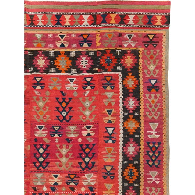 Tribal Galerie Shabab Collection Early 20th Century Handmade Turkish Flatweave Kilim Large Carpet For Sale - Image 3 of 10