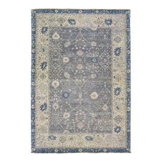 Gray Modern Indian Mahal Wool Rug With Floral Pattern by Apadana For Sale