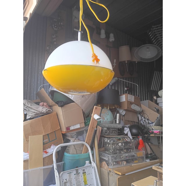 1980s Custom Made 1980'sstyle Yellow and White Pendant Light For Sale - Image 5 of 6