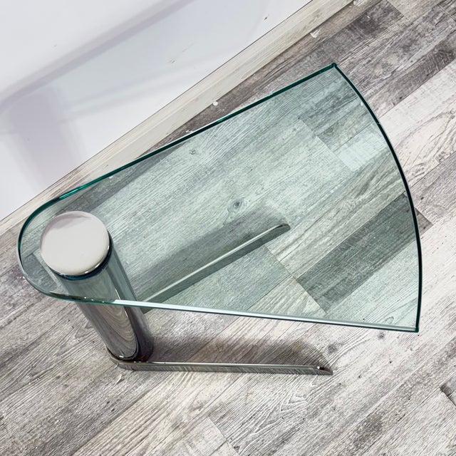 Pace Collection 80s Leon Rosen for Pace Collection Chrome & Glass Wedge Drink Table For Sale - Image 4 of 6