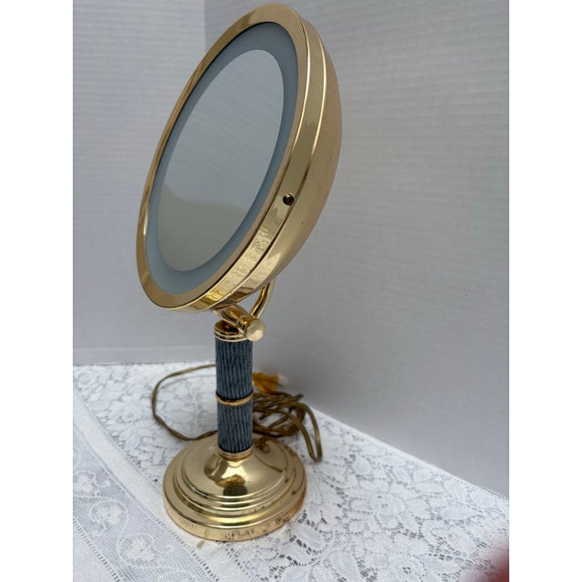 1990s Vintage Large Brass Lighted Halo Vanity Mirror For Sale - Image 5 of 10