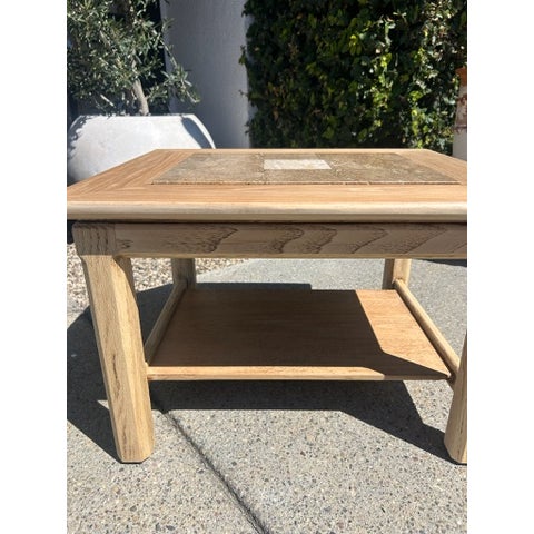 Vintage Wood Side Table With Inset Stone Top and Lower Shelf For Sale - Image 4 of 17