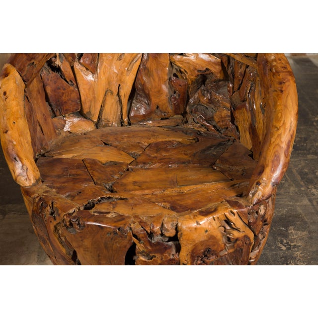 American Rustic Vintage Pair of Root Wood Armchairs with Wraparound Backs For Sale - Image 3 of 12