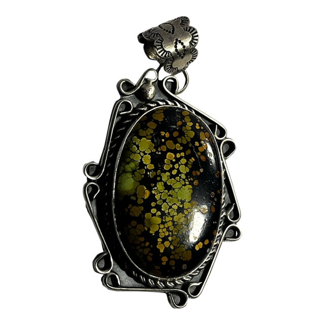 1990sBlackjack Turquoise Sterling Silver Pendant, Signed and Stamped For Sale