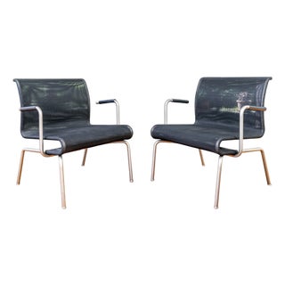 Pair of Keilhauer Net Lounge Armchairs by Eoos in Black Mesh and Tubular Steel For Sale