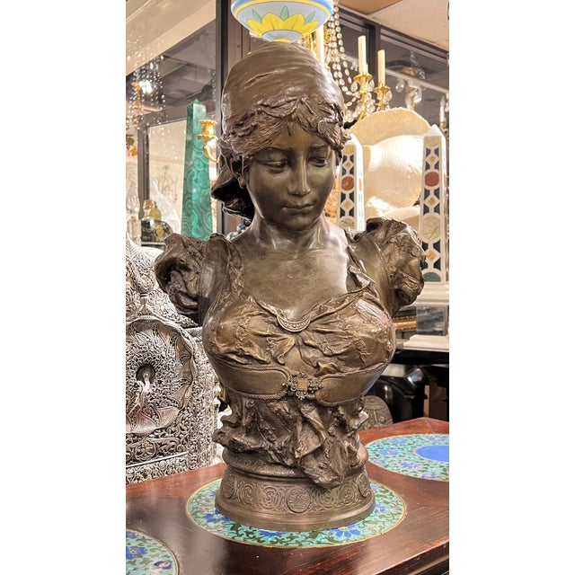 Clement Massier Antique French Orientalist Bust Sculpture of a Courtesan After Clement Steiner For Sale - Image 4 of 11