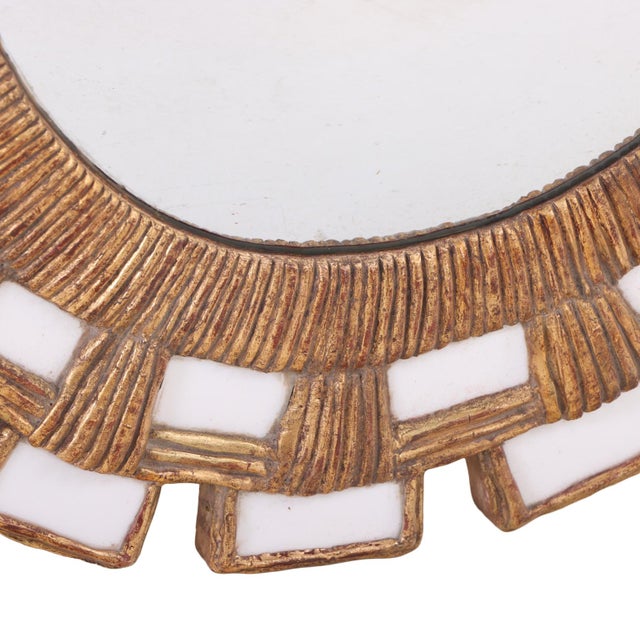 The textured white glass arranged in a geometric in the manner of Vautrin's "Mazarin" style. A striking artist-made round...