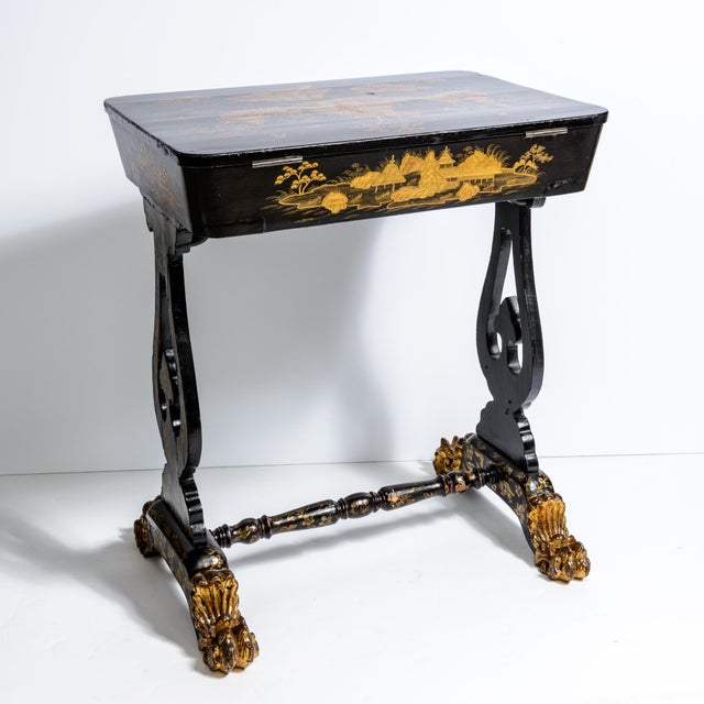 Chinoiserie Exceptional 19th Century Chinoiserie Lacquer Work Table For Sale - Image 3 of 14