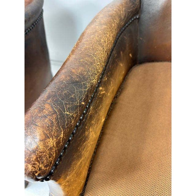 Brown Pair of Antique European Leather Club Chairs (Circa 1920s/30s) For Sale - Image 8 of 11