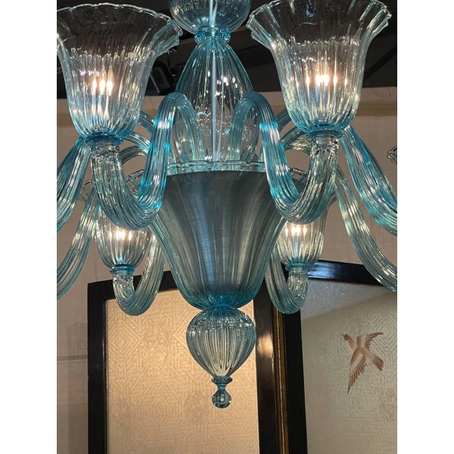 Modern Blue Murano Glass Chandelier With 10 Lights For Sale - Image 4 of 9