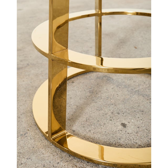 Gold Set of Twelve Gilt Metal and Velvet Round Barstools For Sale - Image 8 of 12