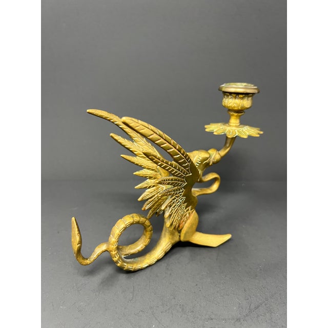 1940s Vintage Brass Griffin Dragon Candlestick – Gothic Medieval Candle Holder, Dark Academia / Vamp Romantic Decor For Sale - Image 5 of 10