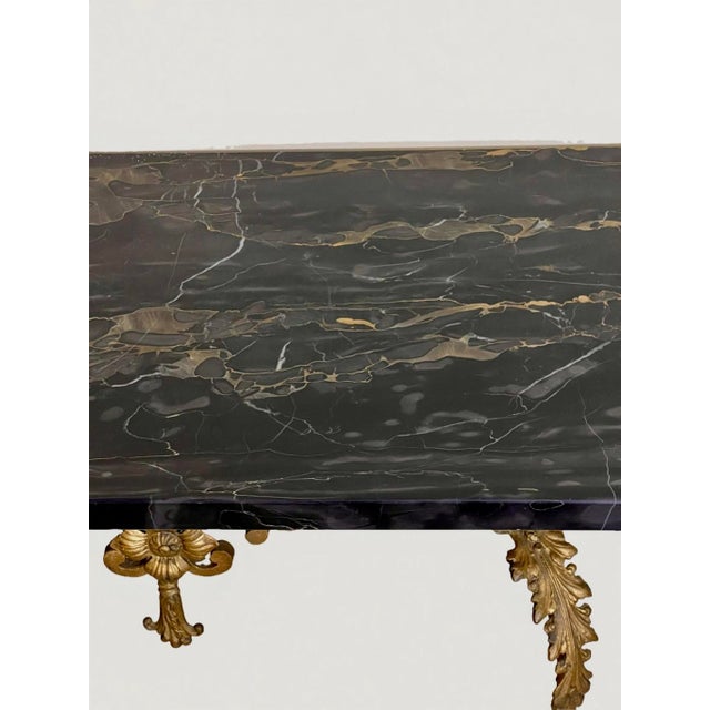 Oscar Bach Attributed Gilded Iron Console With Beveled Mirror, Marble Top, C. 1920 For Sale - Image 18 of 18