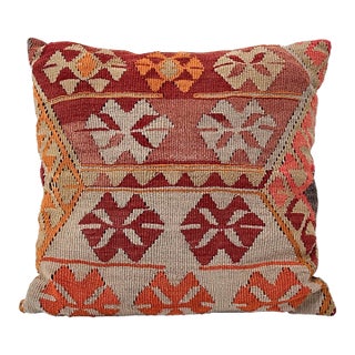 Vintage Turkish Kilim Pillow | Handwoven Wool Decorative Cushion | 16 in X 16 In For Sale